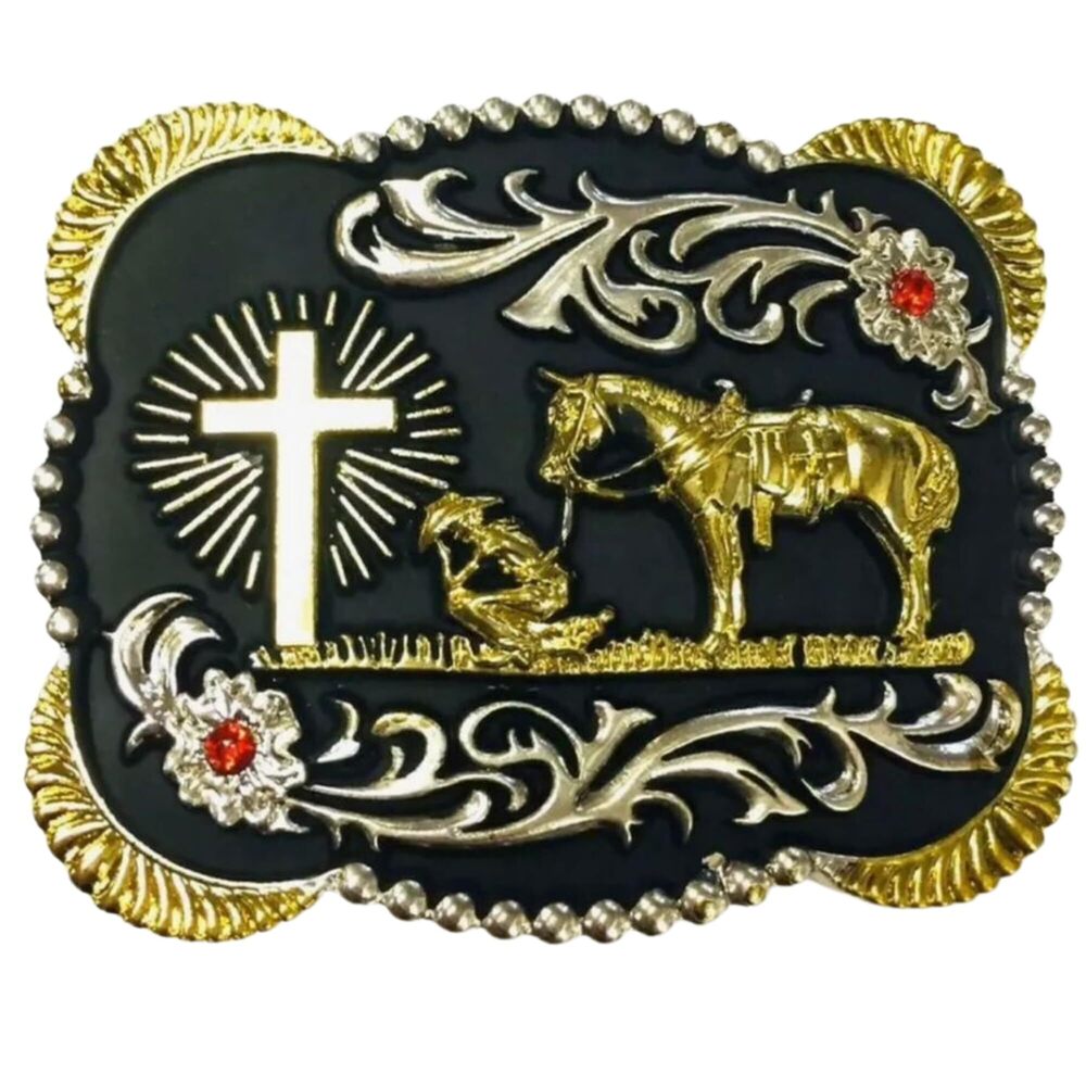 5135 Praying Cowboy Symbol Logo Rodeo Western Black Tone Belt Buckle